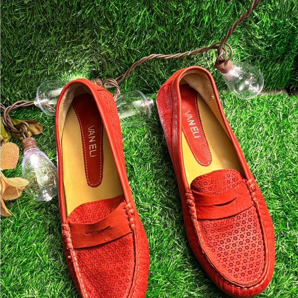Vaneli Red Flats with Classic Loafer Design